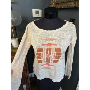Lucky Brand Southwest Aztec Nubby lightweight textured button back Sweater XS